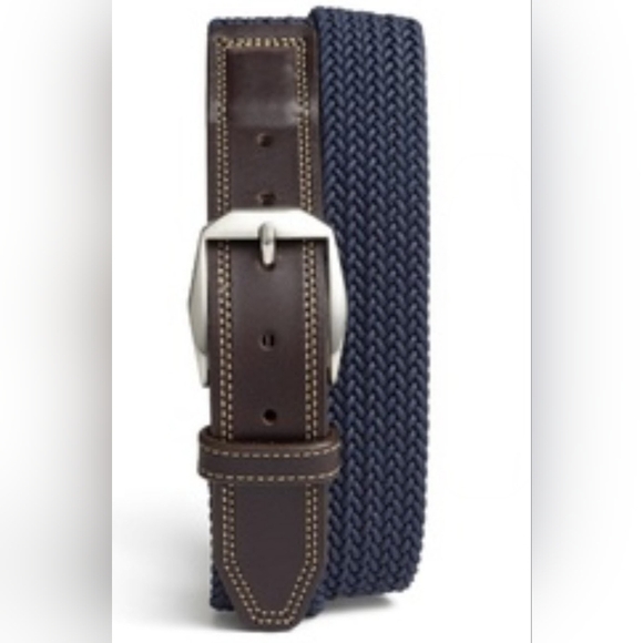 Brown Leather and Blue Woven Belt - Picture 1 of 6